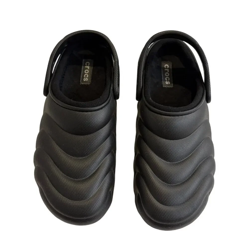 Crocs Classic Fleece Lined Overpuff Slip On Clogs Shoes Black Mens 12
